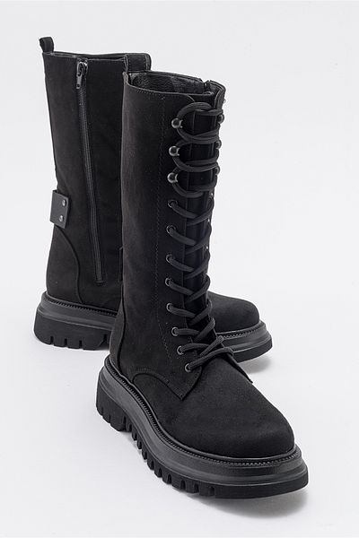 LuviShoes Γυναικείες μπότες RISE Μαύρες Suede Lace Up με φερμουάρ