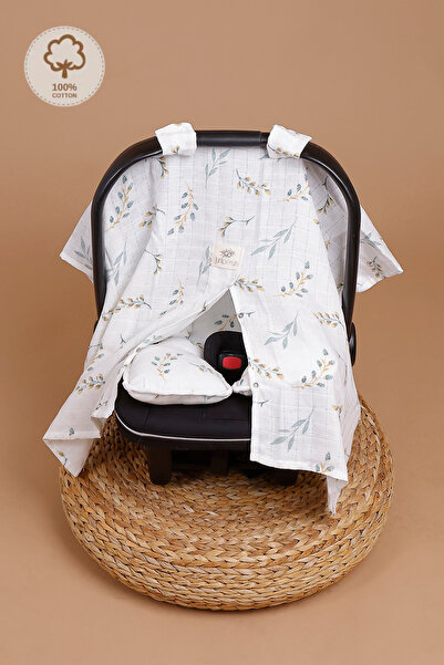 JUNİPERUS 2'li Müslin Bebek Puset Örtüsü Puset Minderi Ortopedik Bel Destekli