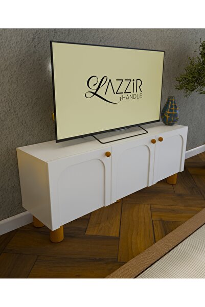 lazzir handle MDF Bohem Tv Ünitesi-(Mebran Kapak Kubbeli)-(Beyaz)-(120 Cm)-(Tombul Ayaklı)