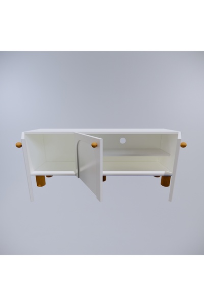 lazzir handle MDF Bohem Tv Ünitesi-(Mebran Kapak Kubbeli)-(Beyaz)-(120 Cm)-(Tombul Ayaklı)