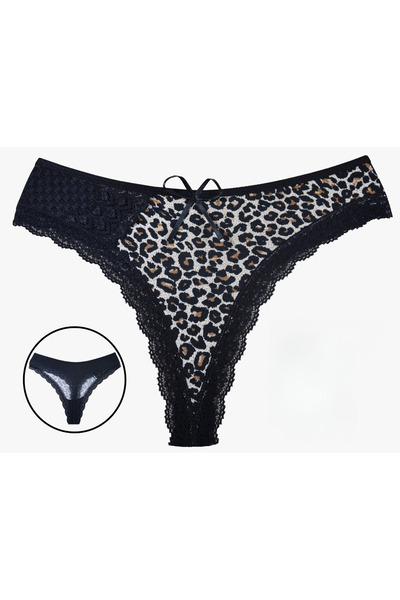 Cottondance TİGRİS Lepar Desenli Dantel Detaylı Pamuklu String Tanga Külot