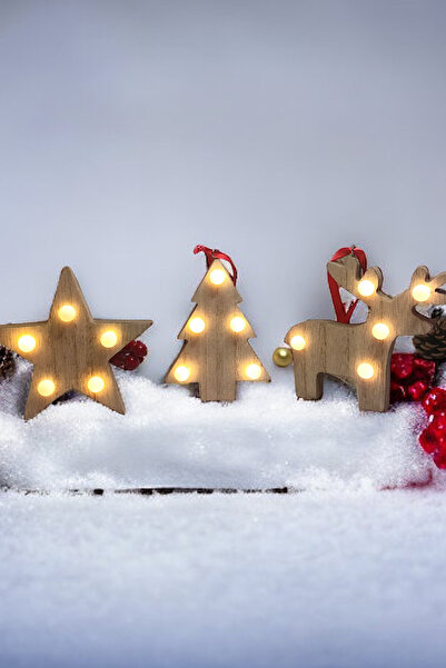 MAGICLEDCORNER Yılbaşı Ağaç Süsleri 3´lü Set Geyik Yıldız Çamağacı