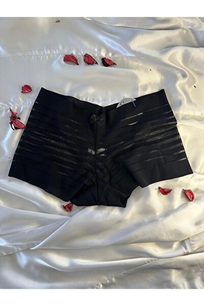 Cottondance ALLURE Siyah Transparan Pamuklu Zebra Desen Şort Boxer