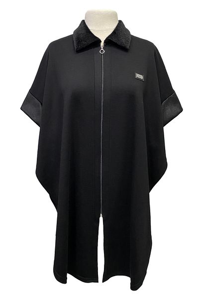 Giyinen Mağazaları Μαύρο πουκάμισο Cantürk Plus Size με φερμουάρ γιακά από ατσάλι πλεκτό πόντσο