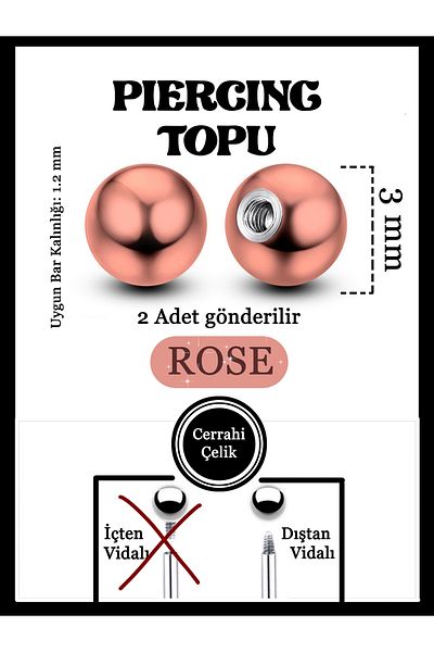 Karınca Piercing Piercing Ball - 2Pcs Surgical Steel, Rose Gold, Silver, Rainbow, Black Color Options