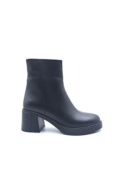 Sovenso Cizme negre de damă cu toc gros din piele naturală