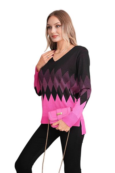 lavella Women's V-Neck Diamond Pattern Sweater 12807 Bgl-St04104