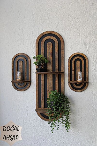 PLANET STORE Orta Yüzyıl Modern Duvar Rafı 3 Lü set Ahşap Mdf