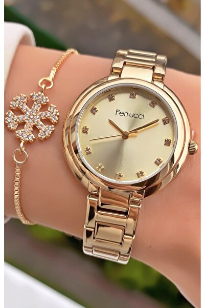 Ferrucci Ferruci Marka Altın Renk Çelik Kordon 2 Yıl Garantili Kadın Kol Saat...