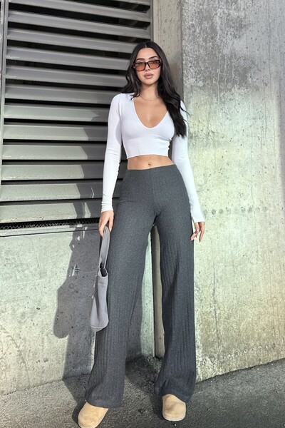 New Now Palazzo Pants with High Waist, Elastic Waist Strap