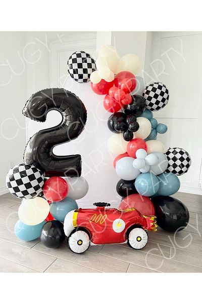 CUGY Race Car Concept Birthday Decoration 2 Year Old Number Balloon Chain Party Set