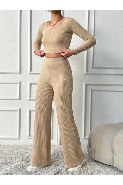 The Base Set de damă cu model tricotat bej Lina Bottom Top