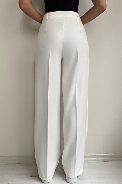 KaSheHa Bílé jednoduché skládané jarní dvojité látkové kalhoty Palazzo 103 cm