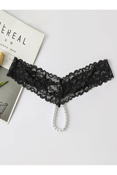 Butik decor negru cu dantelă cu mărgele florale lenjerie sexy chiloți