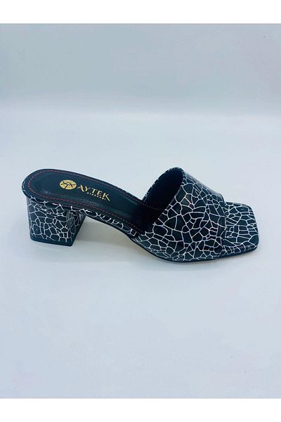 Ayakkabıda Tek Papuci cu toc pentru femei Black Ball