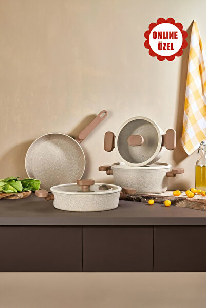 LAVONNI Valeria 7 Parça Granit Tencere Seti - Cappuccino