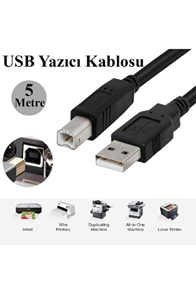 Derwell 5 Metre Usb Yüksek Hızlı 2.0 A-b Erkek Kablosu Canon Brother Hp Epson...