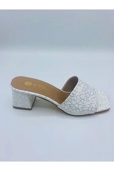 Ayakkabıda Tek Papuci cu toc pentru femei White Ball