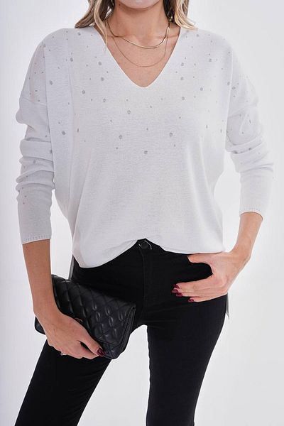 lavella Women's V-Neck Silvery Sweater 12801 Bgl-St04105