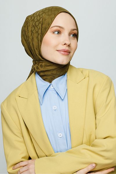 VALORSCARF Valor bloom μοτίβο μεταξωτό ζακάρ σάλι λαδί πράσινο