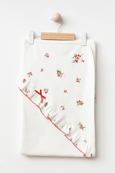 BABYLİM Baby Girl Embroidered Kokina Flower Double Layer 100% Cotton Blanket 85X90 cm