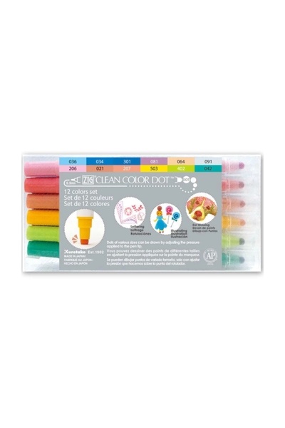 Zig قلم تحديد ذو طرفين بلون نظيف مكون من 12 قطعة