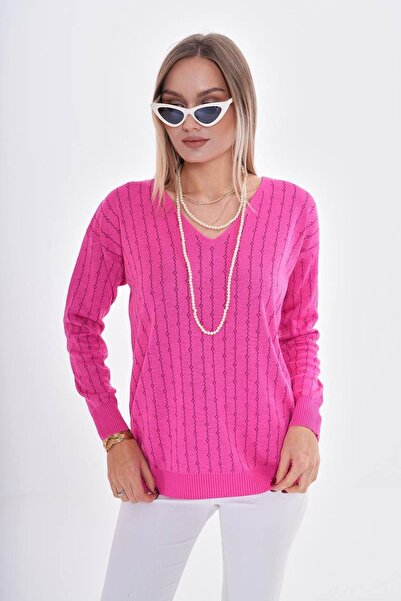 lavella Kadın V Yaka Simli Kazak 12799 BGL-ST04107