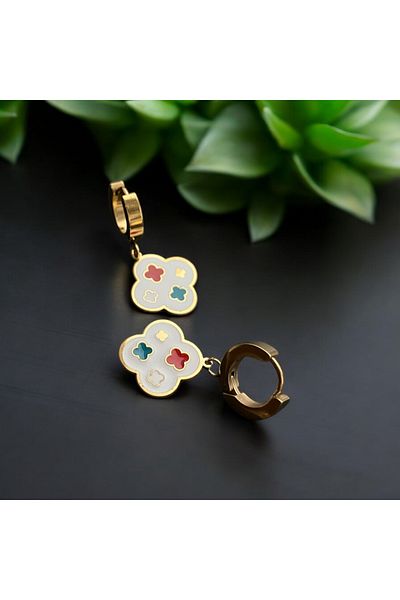 YERZKA Stainless Steel Colorful Enamel Clover Gold Color Earrings