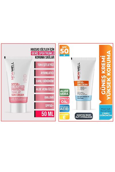 New Well Aloe Vera High Protection Spf 50+ - Tone Equalizing and Brightening Pink Face Sunscreen 50 ml