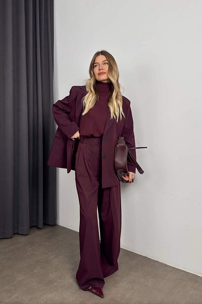 Sue Store Set de pantaloni de jachetă oversize prune