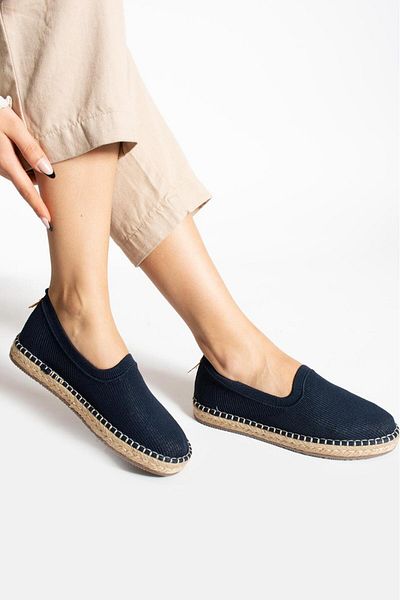 Ayakkabıda Tek Walker Jut Wrapped Knitwear Summer Women's Shoes - Navy Blue