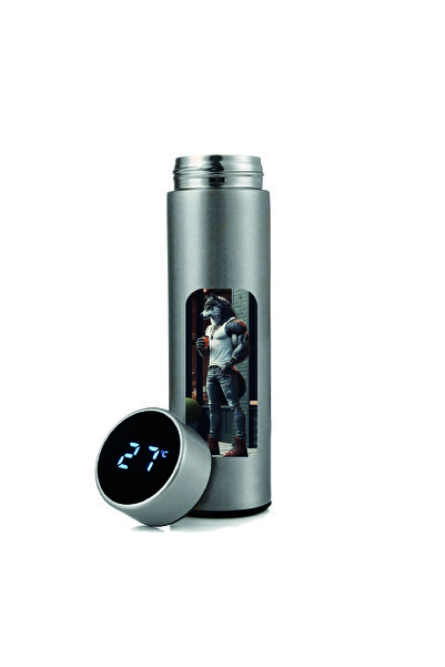 DKDZ SHOP Silver Steel Thermos with Werewolf Printed Digital Display - 450Mlt - 10-12 Hours Hot and Cold - 004