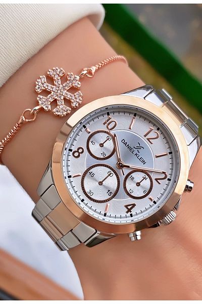 Daniel Klein Brand Rose Silver Color Women's Wristwatch - Bracelet Gift