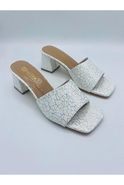 Ayakkabıda Tek White Ball Women's Heeled Slippers