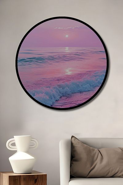 Teona Ahşap Pink Sunset Lemn MDF Rotund Decorativ Acasă, Locul de Muncă Pictură Murală