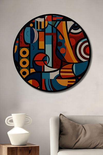 Teona Ahşap Acasă rotundă din lemn MDF decorativ geometric abstract, pictură murală la locul de muncă