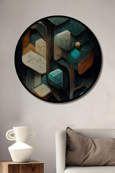 Teona Ahşap Uimitoare pictură decorativă rotundă din lemn MDF geometric pentru casă, loc de muncă