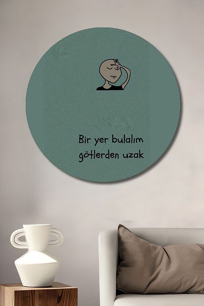 Teona Ahşap Casa decorativă rotundă din lemn MDF cu tematică de relaxare, pictură murală la locul de muncă