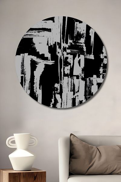 Teona Ahşap Abstracție Negru Alb Decorativ Lemn MDF Rotund Acasă, Locul de Muncă Pictură Perete