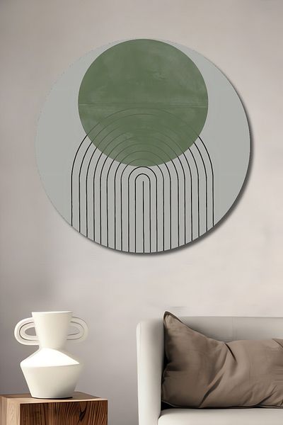 Teona Ahşap Green Sun Retro Lemn MDF Rotund Decorativ Acasă, Locul de Muncă Pictură Perete