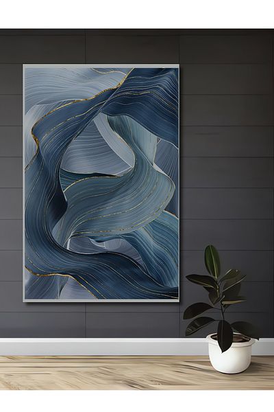 Teona Ahşap Wavy Blue Abstract Lemn MDF Dreptunghi Acasă, Locul de muncă Pictură murală