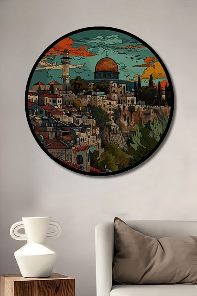Teona Ahşap Peisaj din Ierusalim Lemn MDF Rotund Decorativ Casa, Locul de Afaceri Pictura Murala