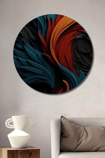 Teona Ahşap Model de flacără abstract din lemn MDF rotund decorativ pentru acasă, pictură pe perete la locul de muncă
