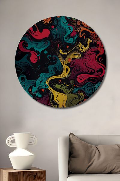 Teona Ahşap Cascada colorată decorativă din lemn MDF rotund pentru pictură de perete acasă, la locul de muncă