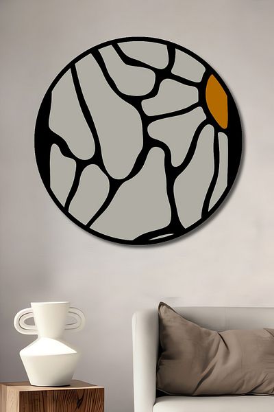 Teona Ahşap Acasă rotundă din lemn MDF decorativ cu flori abstracte, pictură murală la locul de muncă