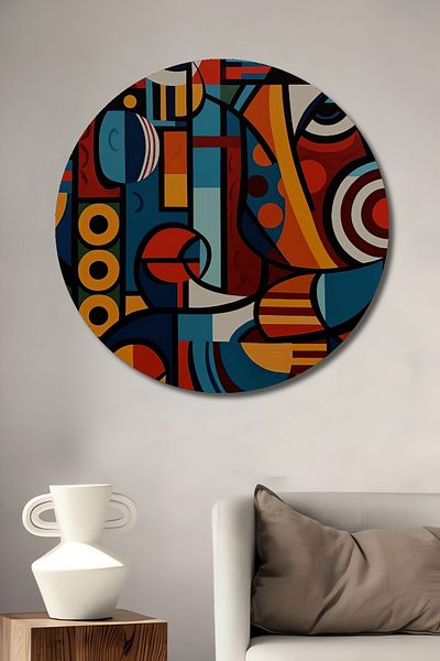Teona Ahşap Acasă rotundă din lemn MDF decorativ geometric abstract, pictură murală la locul de muncă