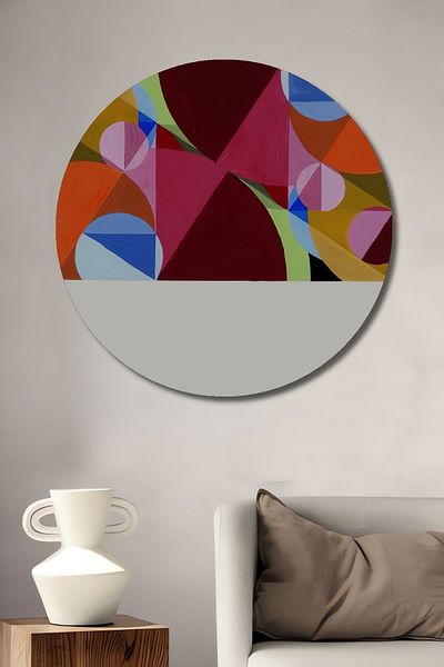 Teona Ahşap Acasă rotundă din lemn MDF decorativ geometric abstract, pictură murală la locul de muncă