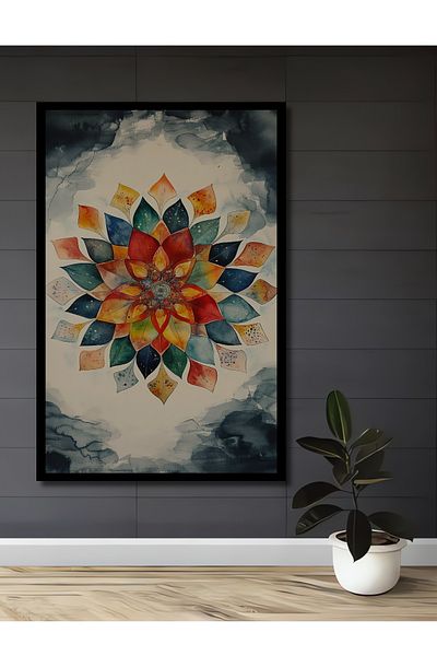 Teona Ahşap Mandala colorată decorativă din lemn MDF dreptunghiular pentru pictură de perete acasă, la locul de muncă