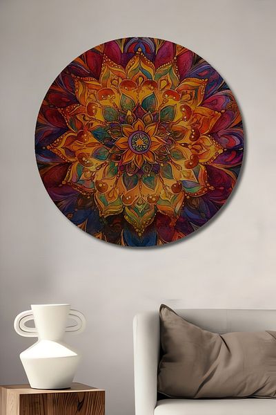 Teona Ahşap Mandala colorată decorativă din lemn MDF rotund pentru pictură de perete acasă, la locul de muncă