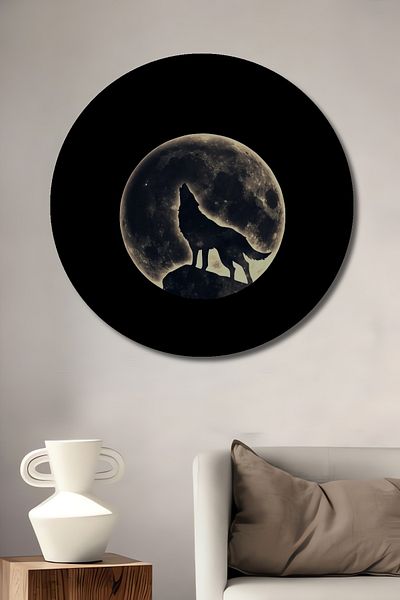 Teona Ahşap Lup și Lună Plină Decorativă Lemn MDF Casă Rotundă, Pictură Perete Loc de Muncă